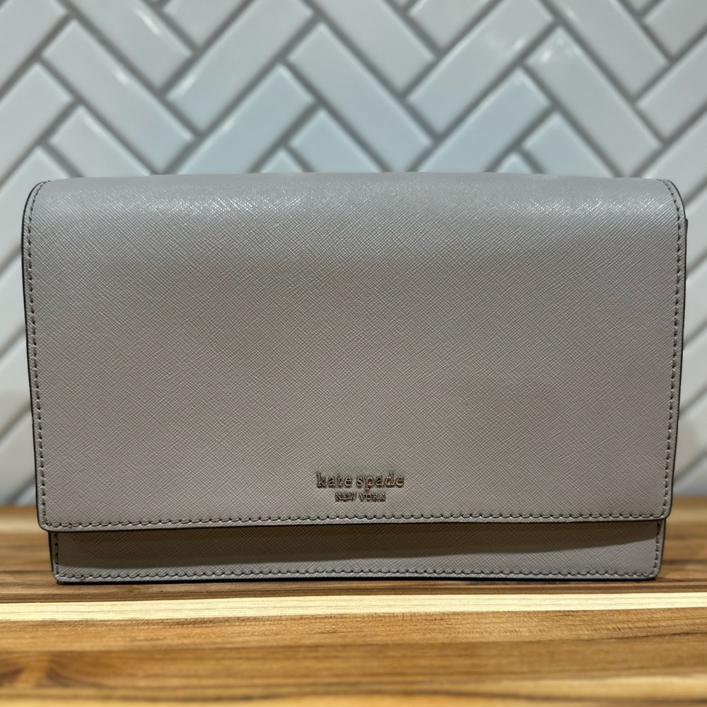 Kate Spade Madison Flap Convertible Crossbody Bag
Gray Leather with Silver Chain
